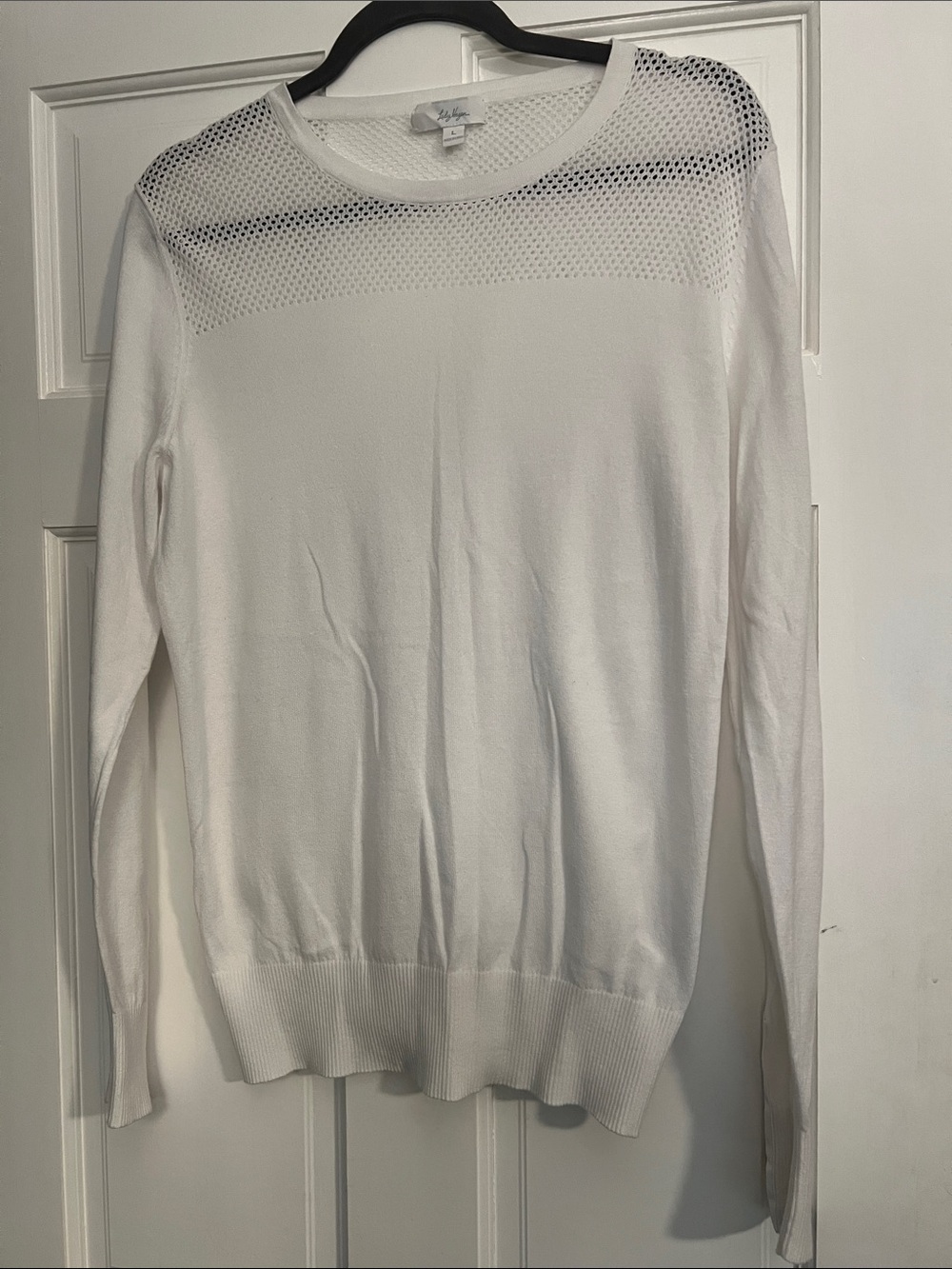 Lady Hagen…White Women's Mesh Yoke Sweater